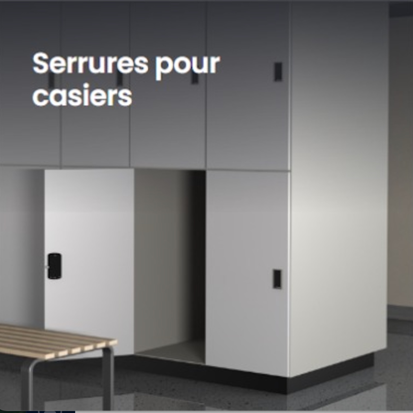 Serrures électroniques RFID intégrées sur casiers gris de vestiaires professionnels