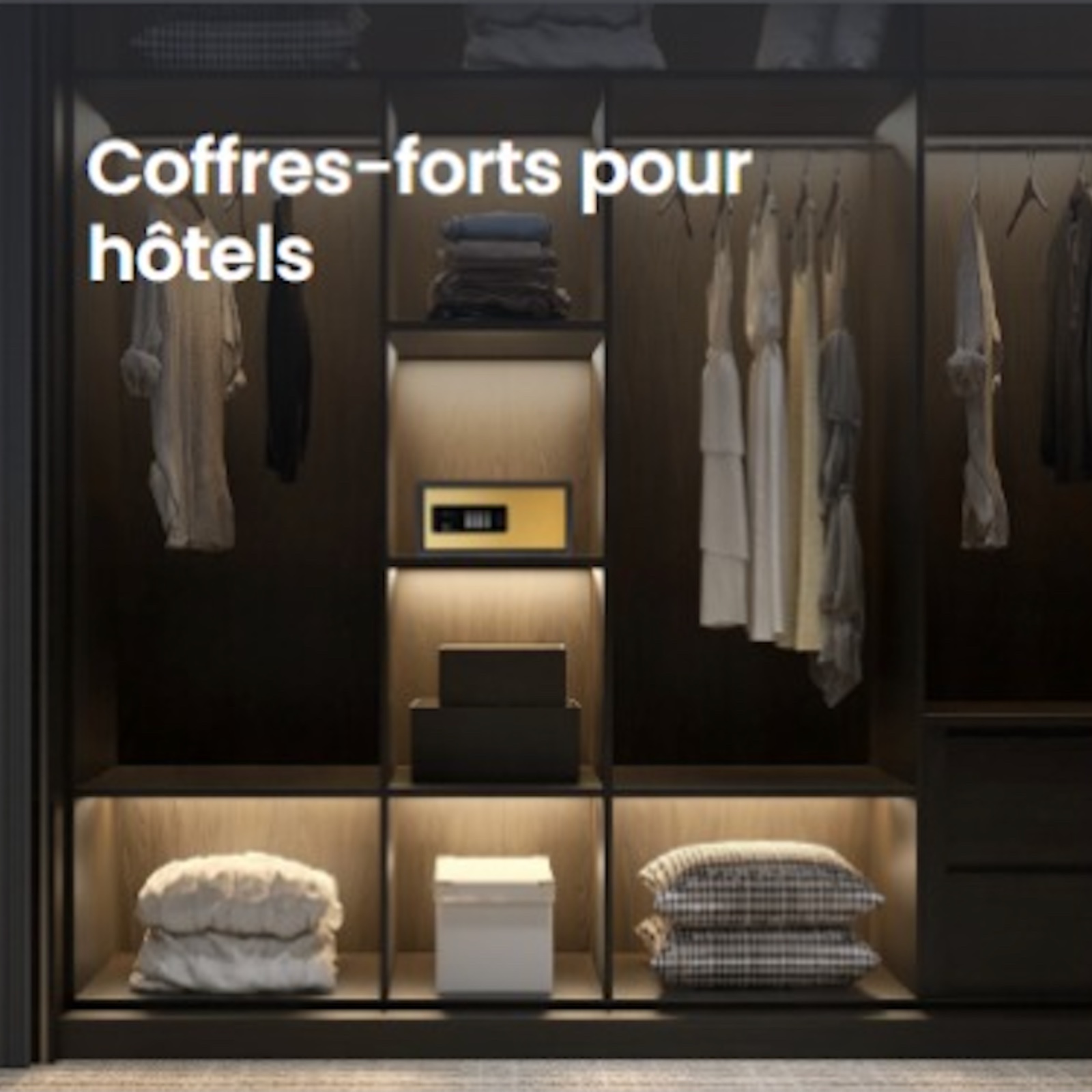 Coffre-fort électronique intégré dans le placard d'une chambre d'hôtel